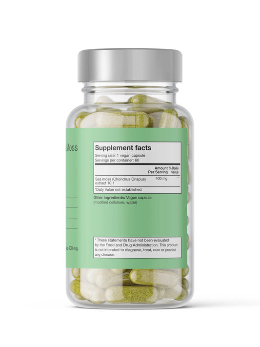 Sjögräs (Sea Moss) Noop, 60 kapslar – näringsinnehållstabell (Supplement Facts)